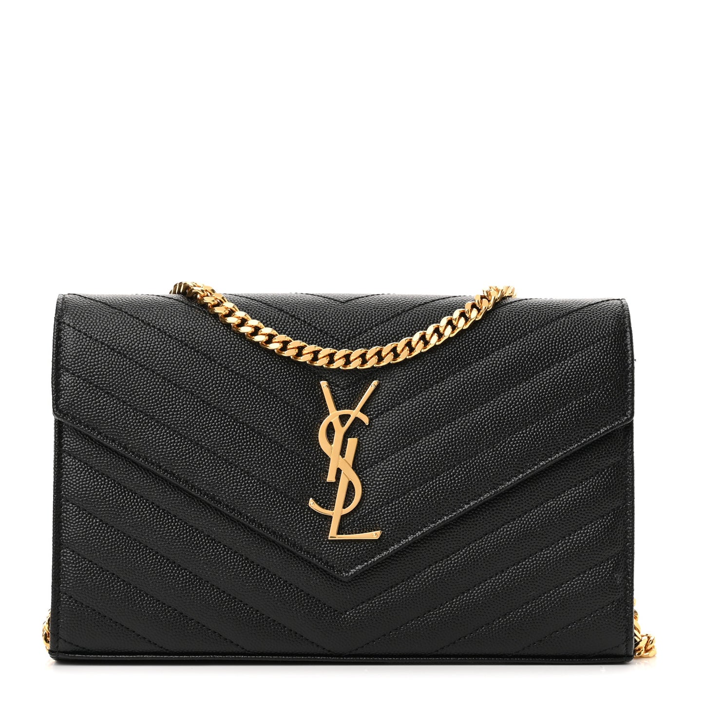 Grain De Poudre Matelasse Chevron Monogram Chain Wallet Black