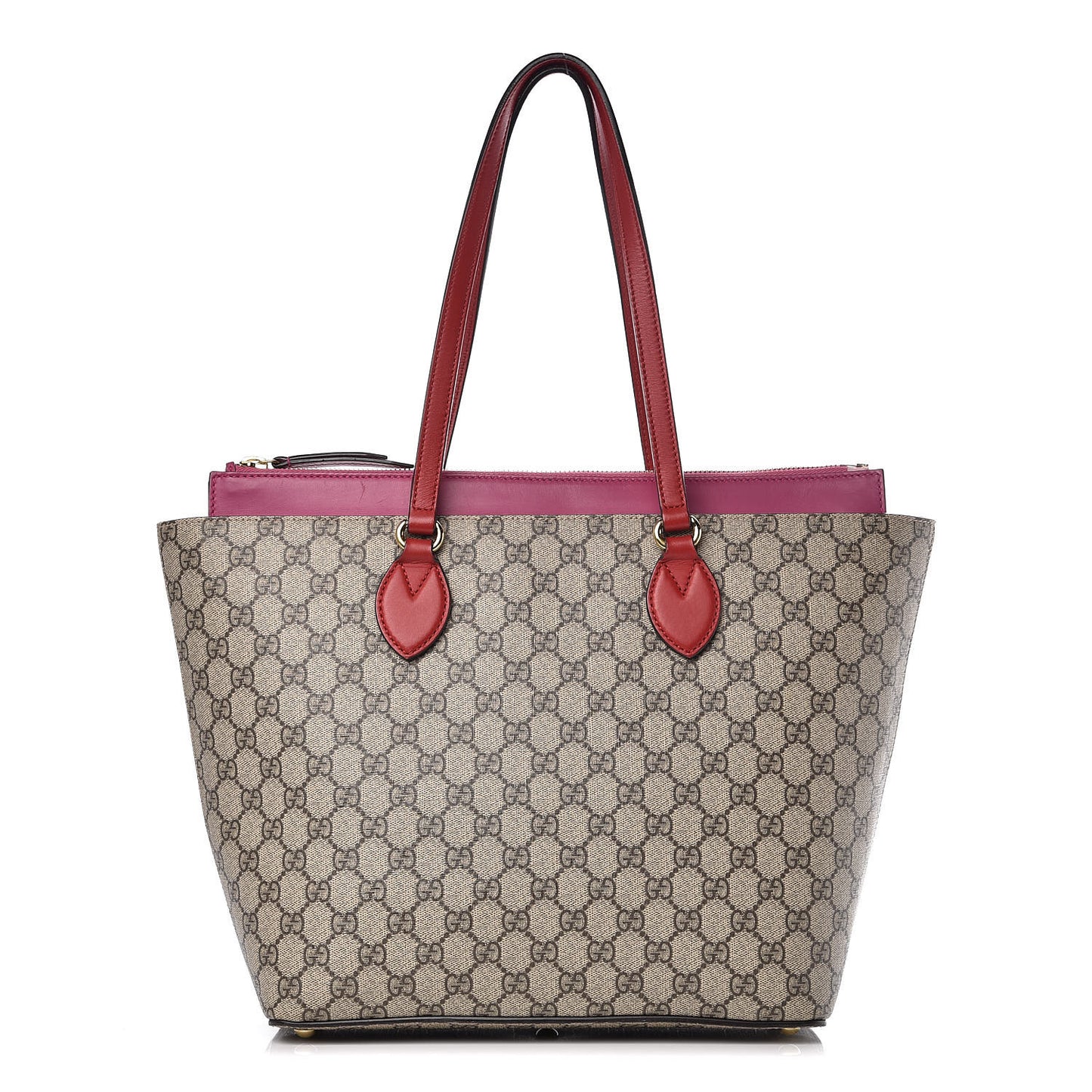 GG Supreme Monogram Medium Zippered Bucket Tote Beige Hibiscus Red New Rosette