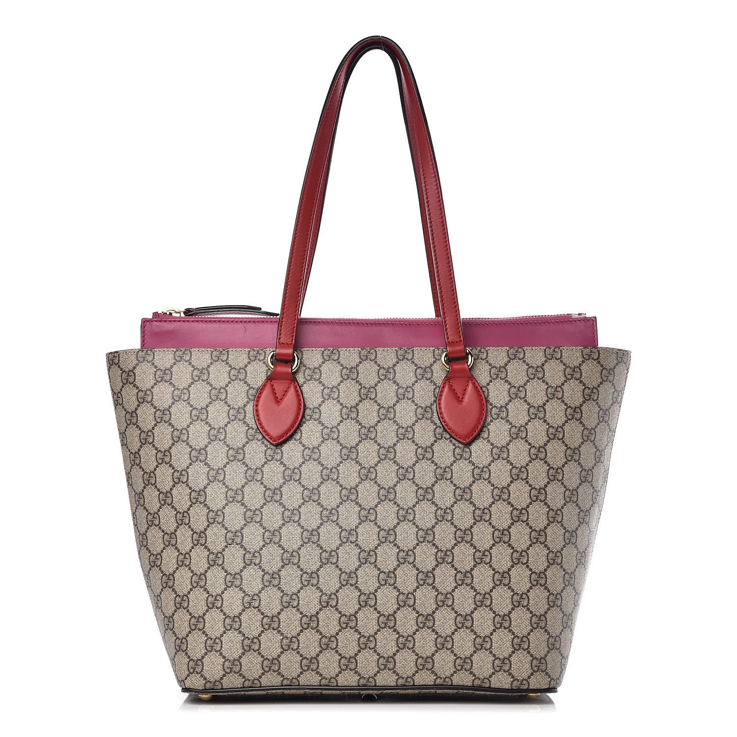 Gucci GG Supreme Monogram Medium Zippered Bucket Tote Beige Hibiscus Red New Rosette 1 of 12
