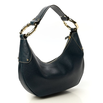 Gucci Calfskin Half Moon Bamboo Ring Hobo Blue 3 of 9
