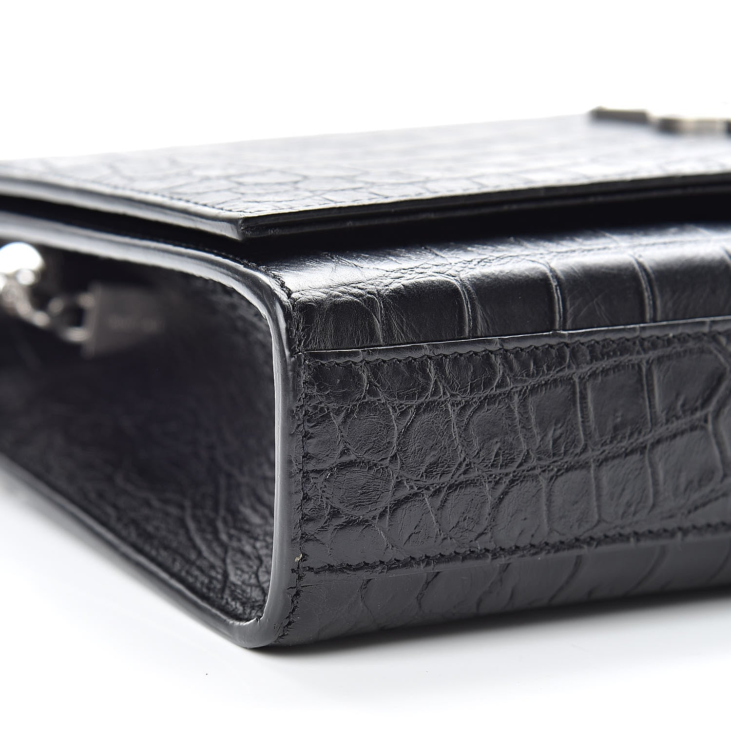 Saint Laurent Calfskin Crocodile Embossed Medium Classic Monogram Kate Tassel Satchel Black 9 of 10