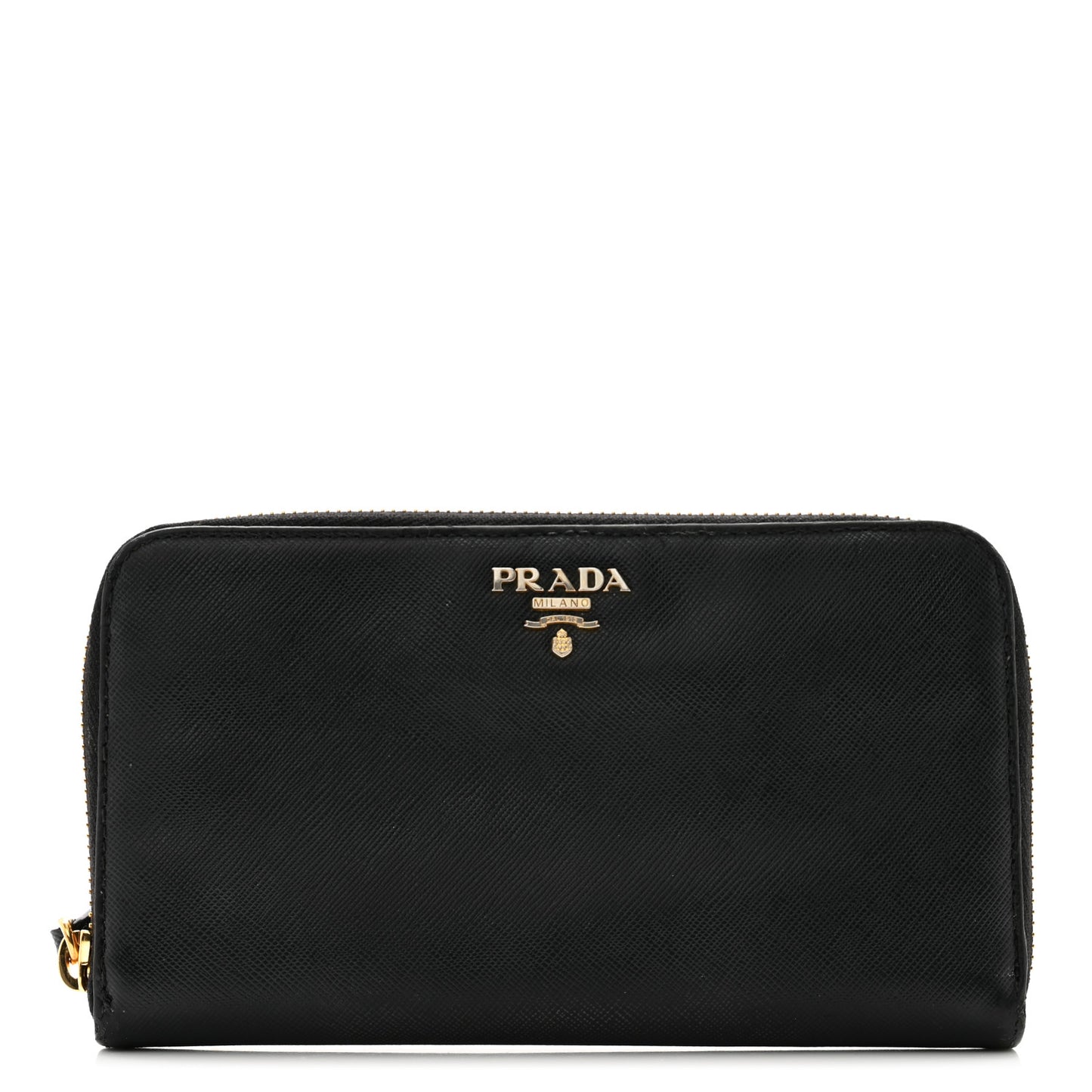 Saffiano Metal Zip Around Wallet Black