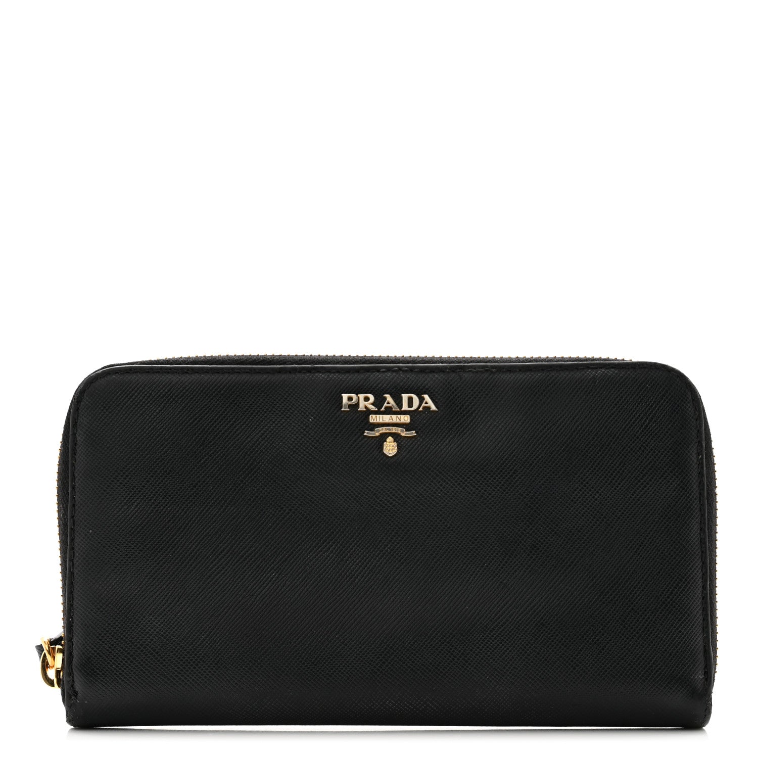 Prada Saffiano Metal Zip Around Wallet Black 1 of 12