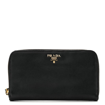 Prada Saffiano Metal Zip Around Wallet Black 1 of 12
