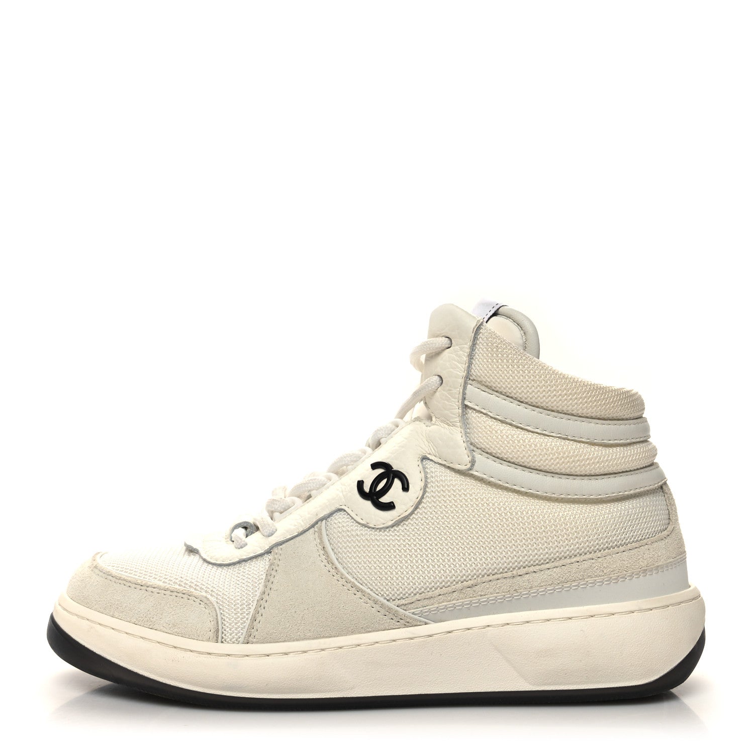 Chanel Suede Fabric Grained Calfskin Womens CC High Top Sneakers 37 White 1 of 11