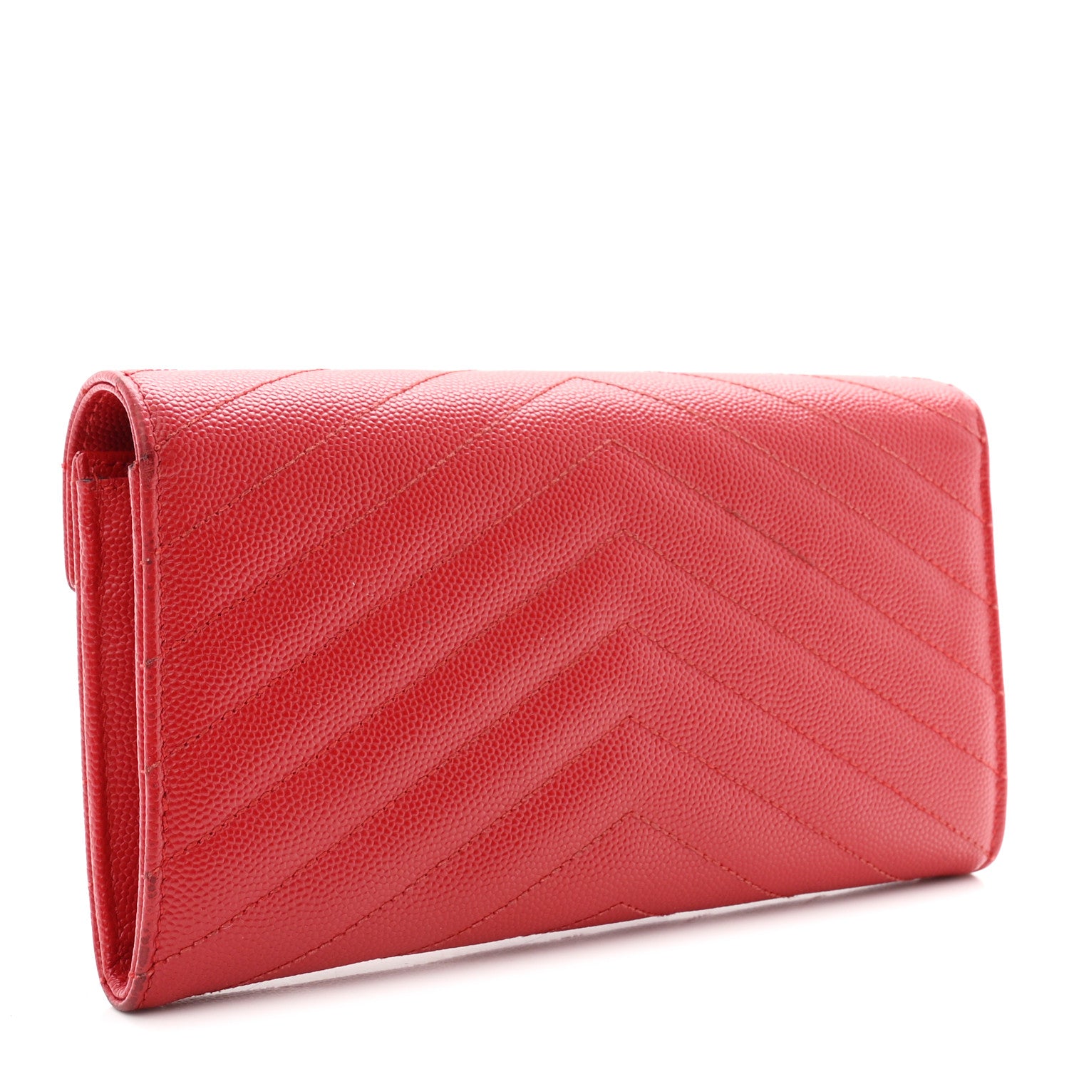 Saint Laurent Grain De Poudre Matelasse Chevron Monogram Flap Wallet Red 3 of 10