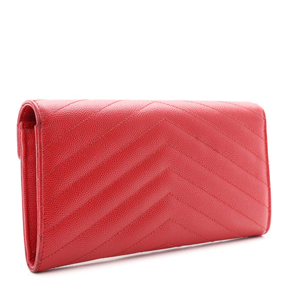 Saint Laurent Grain De Poudre Matelasse Chevron Monogram Flap Wallet Red 3 of 10