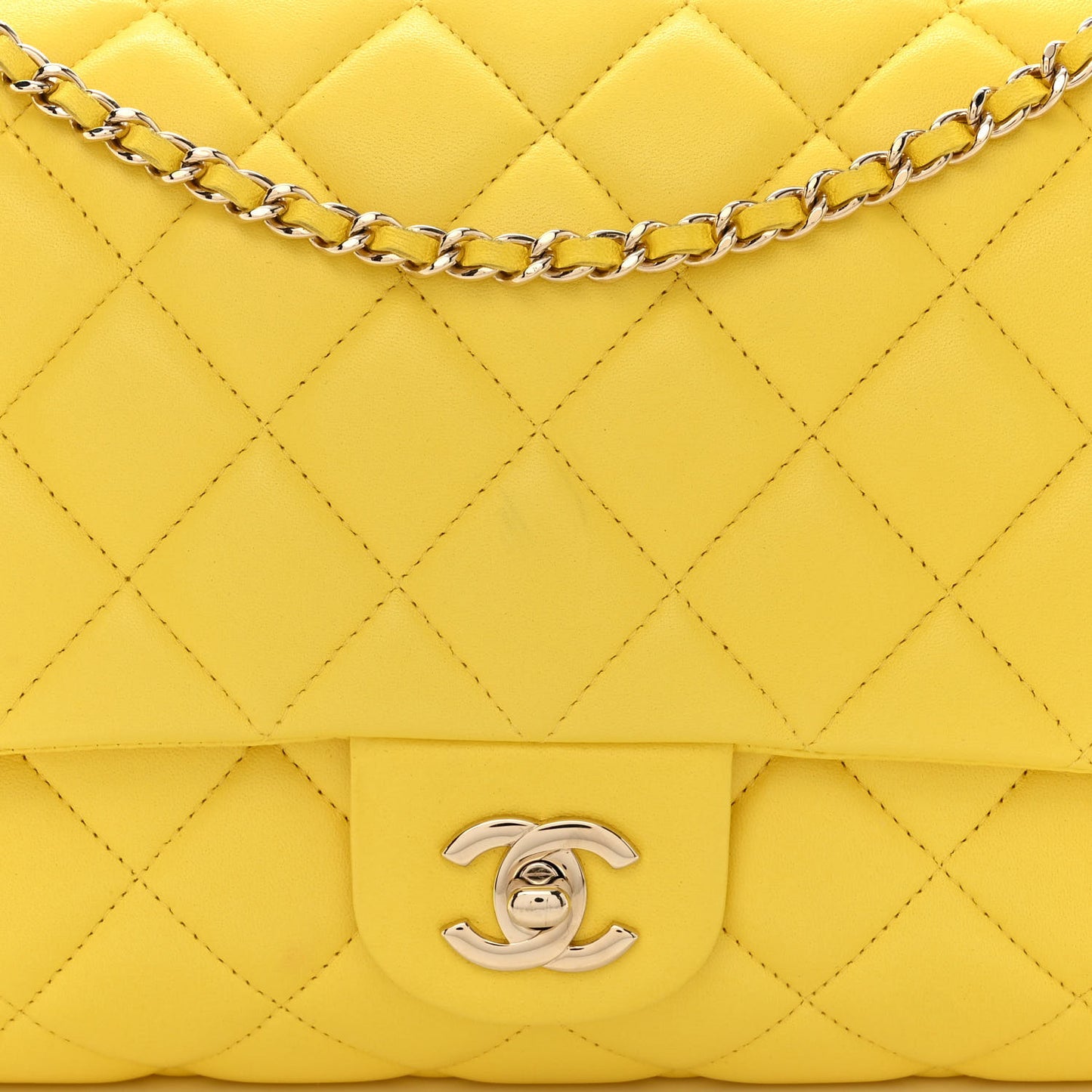 Lambskin Quilted Clutch with Chain Flap Yellow