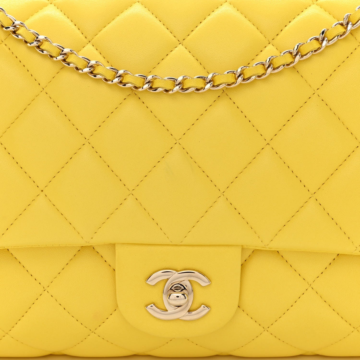 Chanel Lambskin Quilted Clutch with Chain Flap Yellow 8 of 11