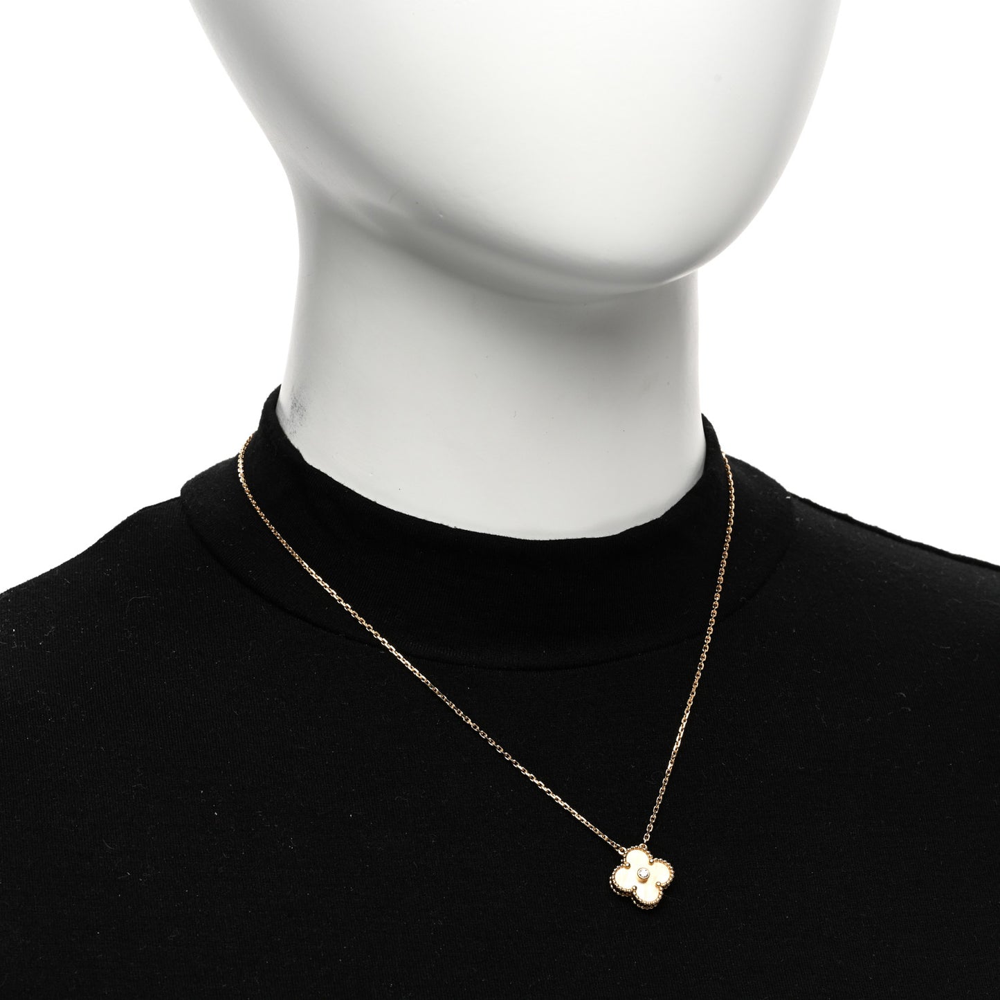 18K Yellow Gold Diamond Yellow Mother of Pearl Vintage Alhambra Pendant Necklace