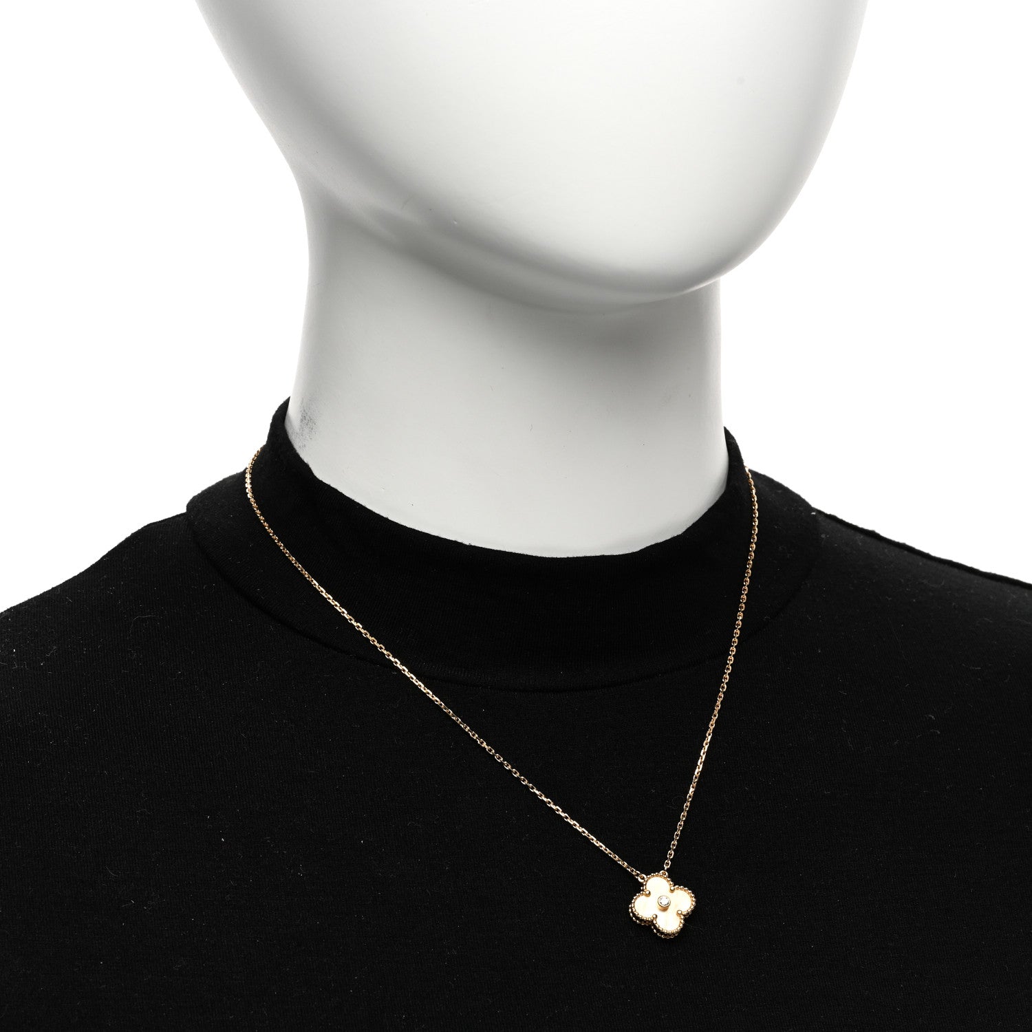 Van Cleef & Arpels 18K Yellow Gold Diamond Yellow Mother of Pearl Vintage Alhambra Pendant Necklace 2 of 5
