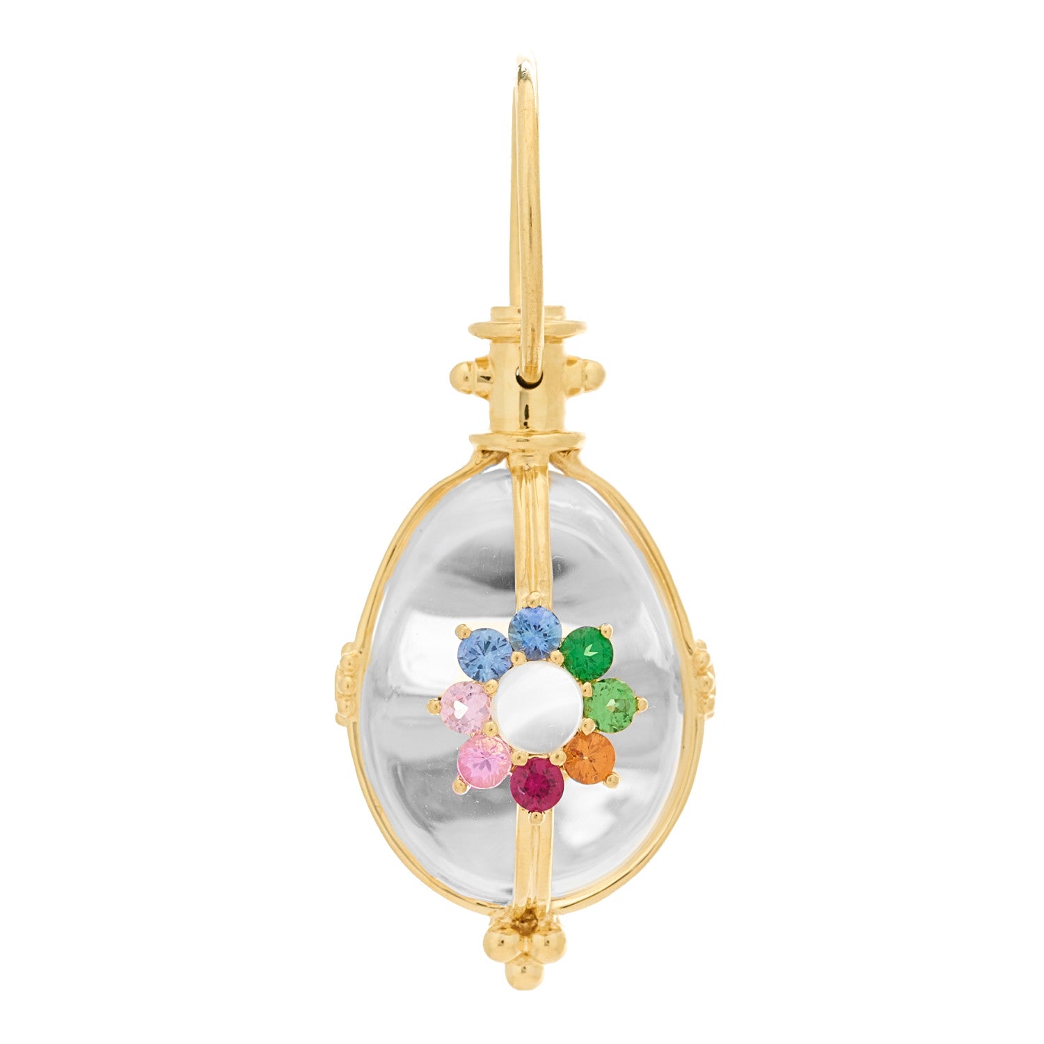 Temple St. Clair 18K Yellow Gold Diamond Rock Crystal Multi Gemstone Floral Amulet Pendant 1 of 6
