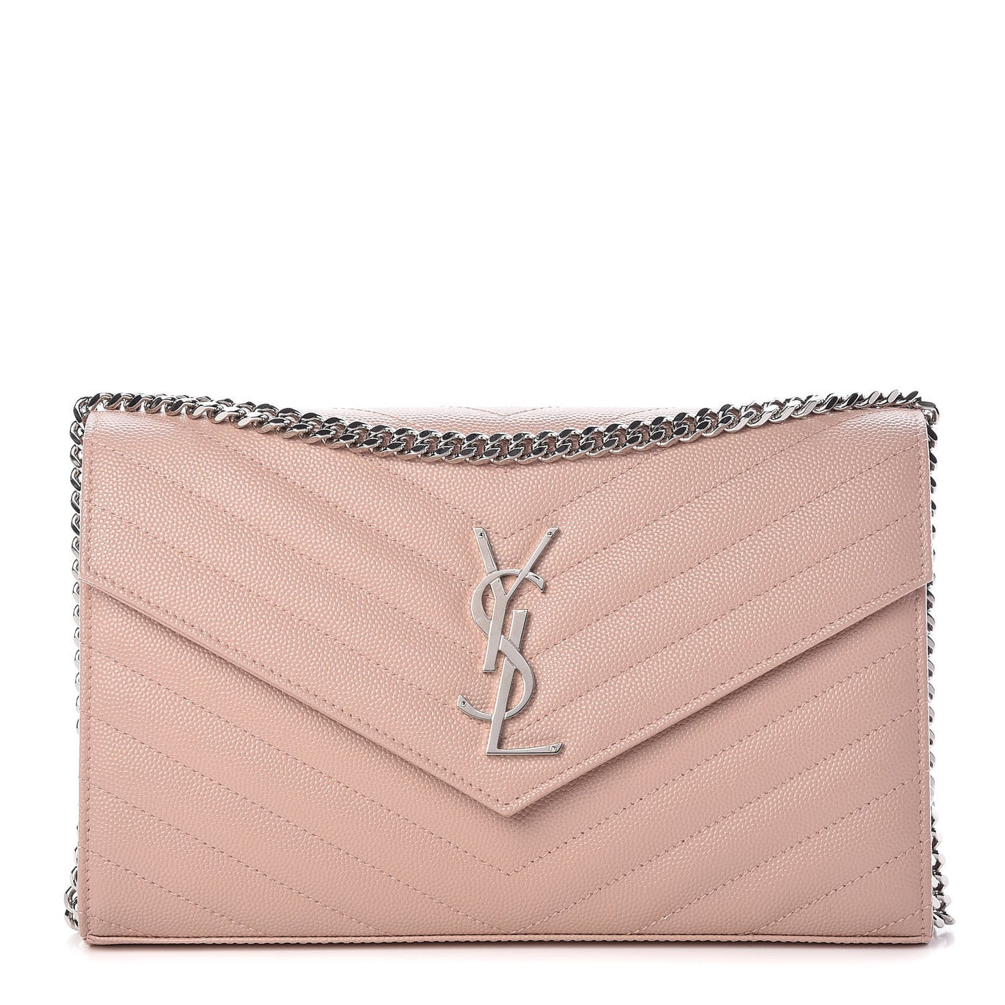 Grain De Poudre Matelasse Chevron Monogram Chain Wallet Pale Pink