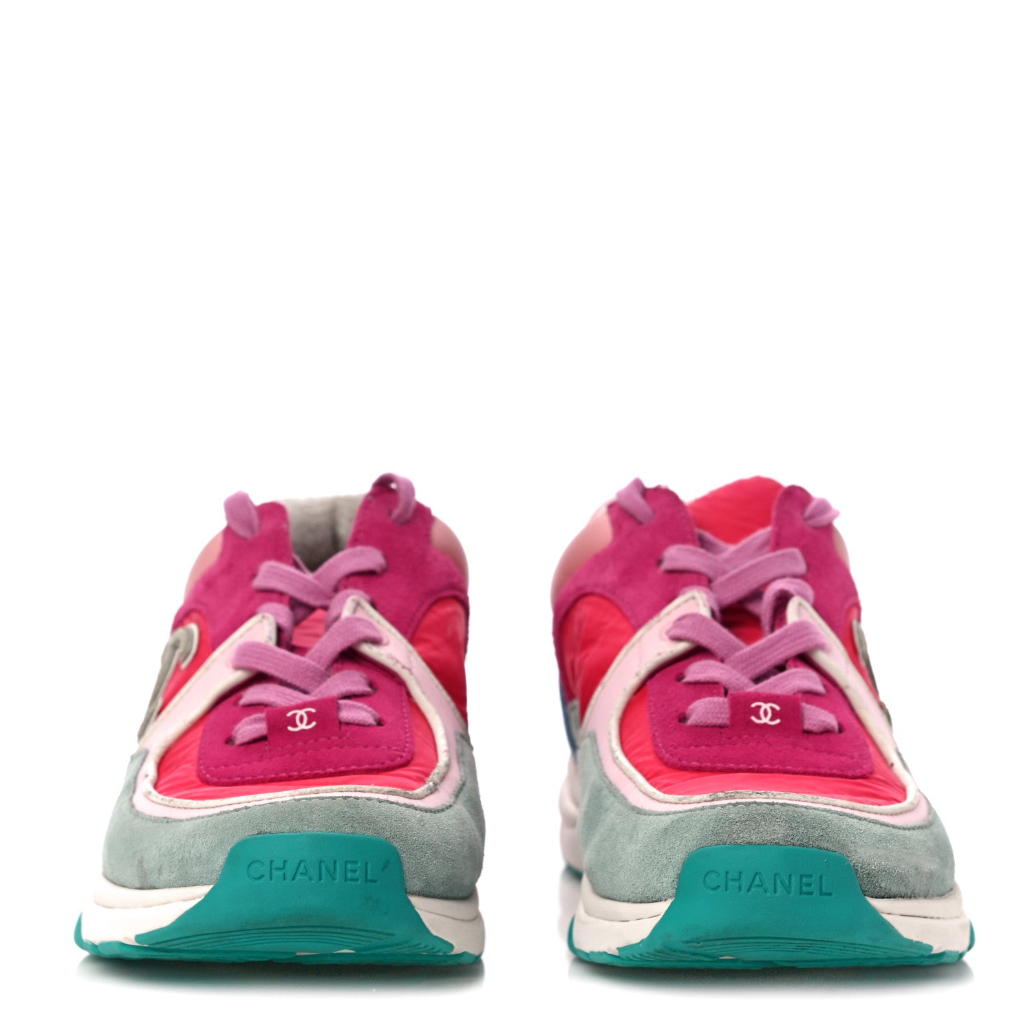 Chanel Nylon Calfskin Suede Womens CC Sneakers 40 Fuchsia Pink 2 of 15