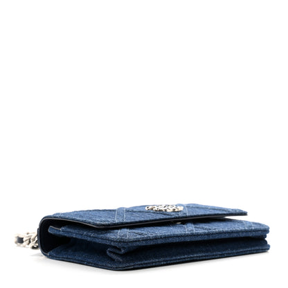 Chanel Denim Quilted Chanel 19 Wallet On Chain WOC Blue 4 of 11