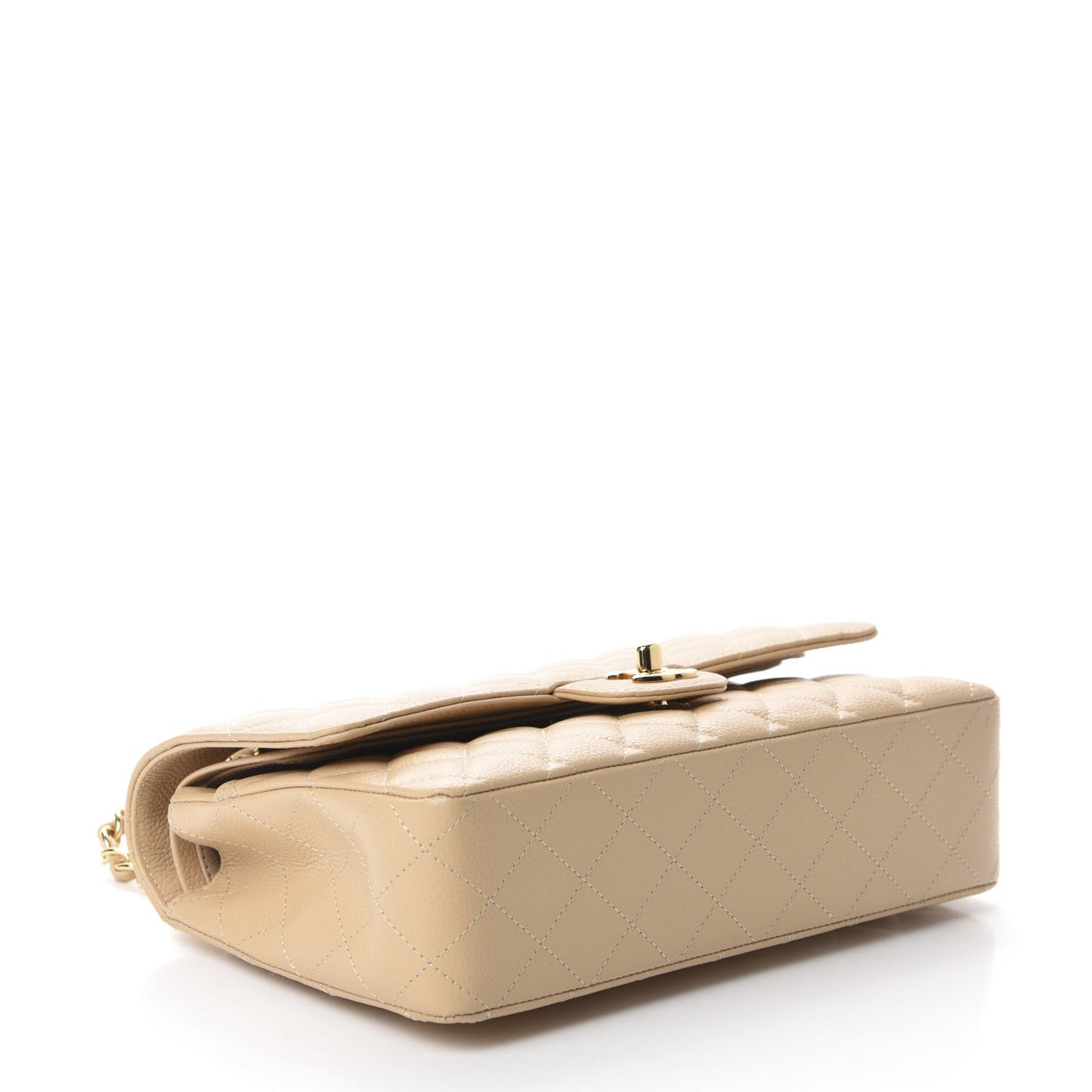 Caviar Quilted Medium Double Flap Beige Clair