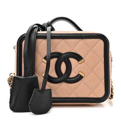 Chanel Caviar Quilted Small CC Filigree Vanity Case Beige Black 1 of 10