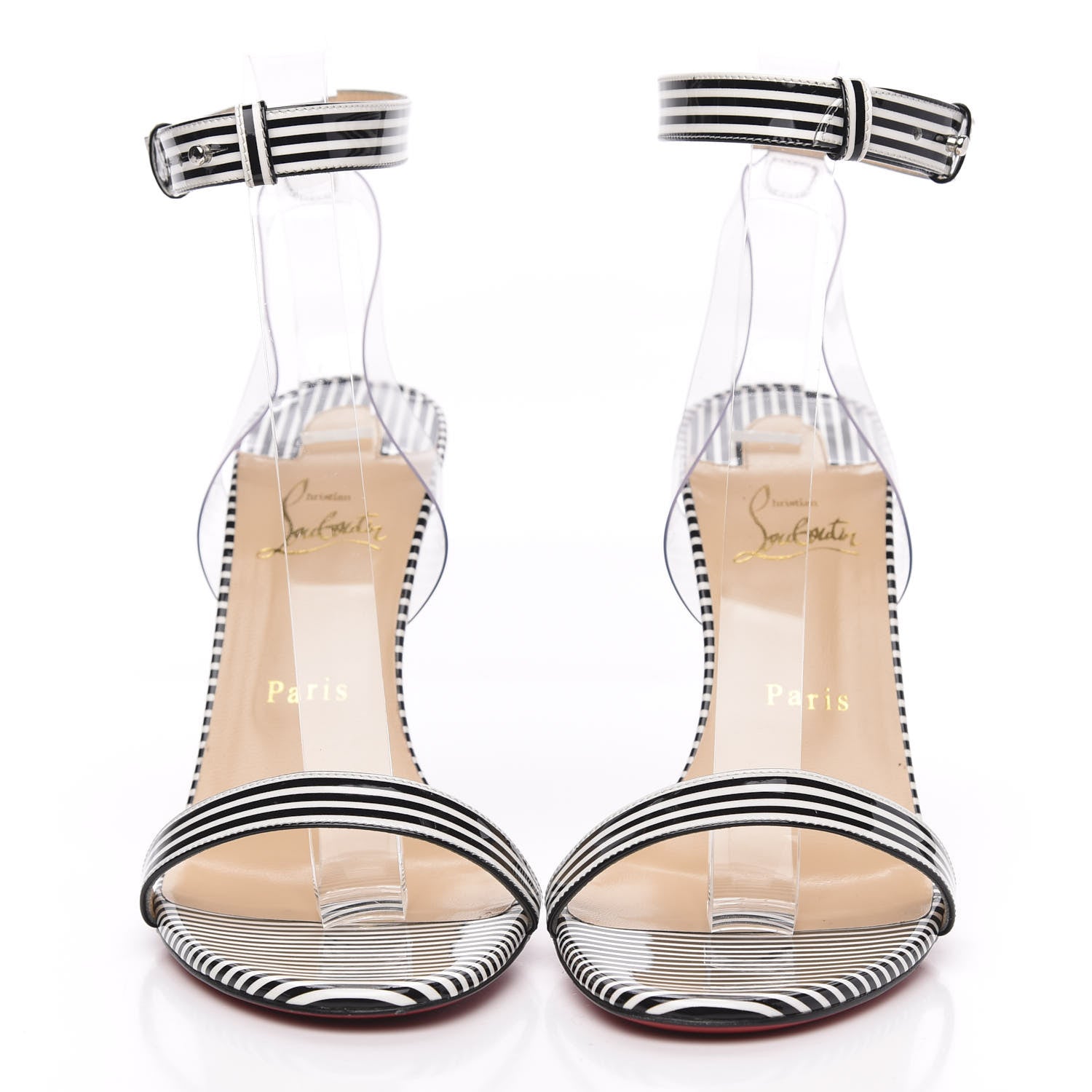 Christian Louboutin Patent PVC Striped Illusion Jonatina 100 Sandals 41 Black White 2 of 8