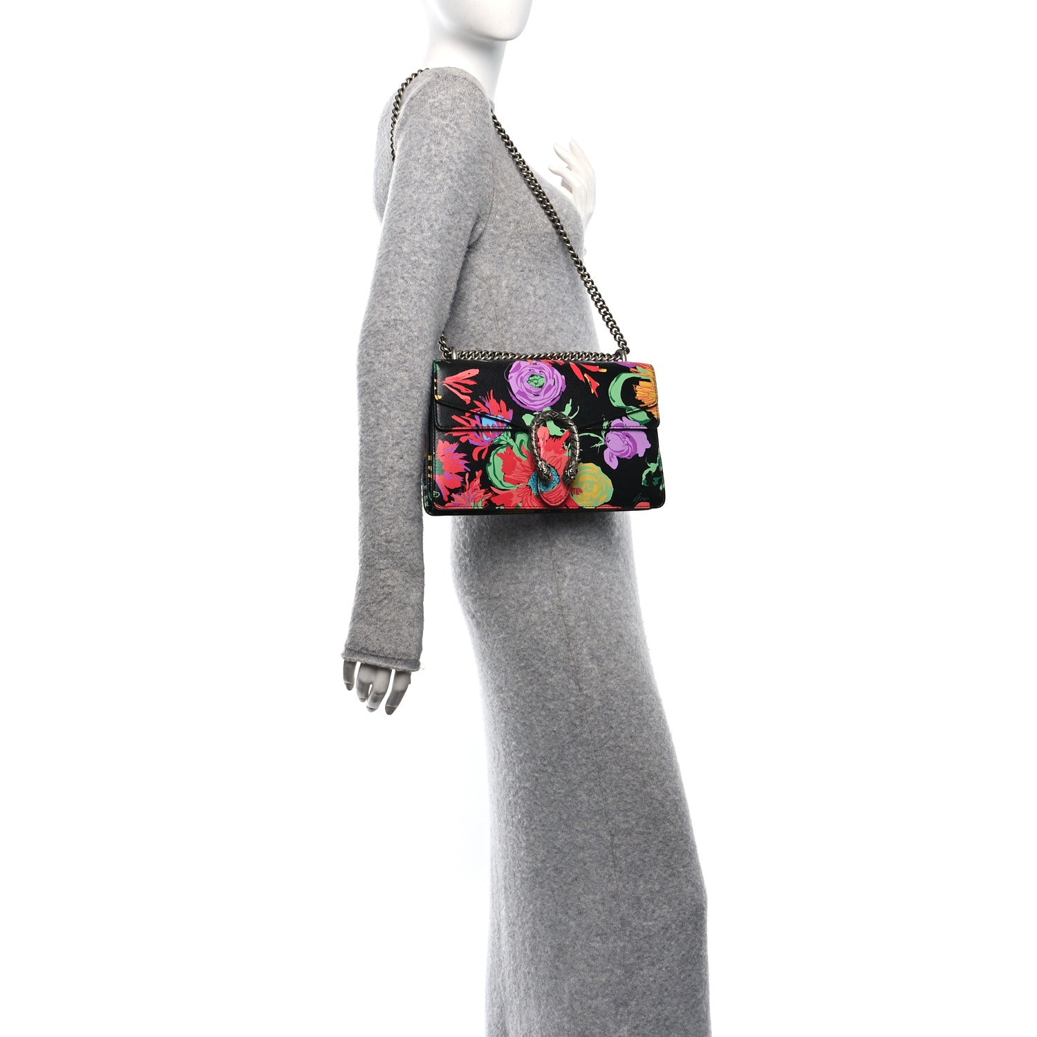 Gucci New Shangai Calfskin Jenny Floral Print Small Dionysus Shoulder Bag Black Pink 2 of 10