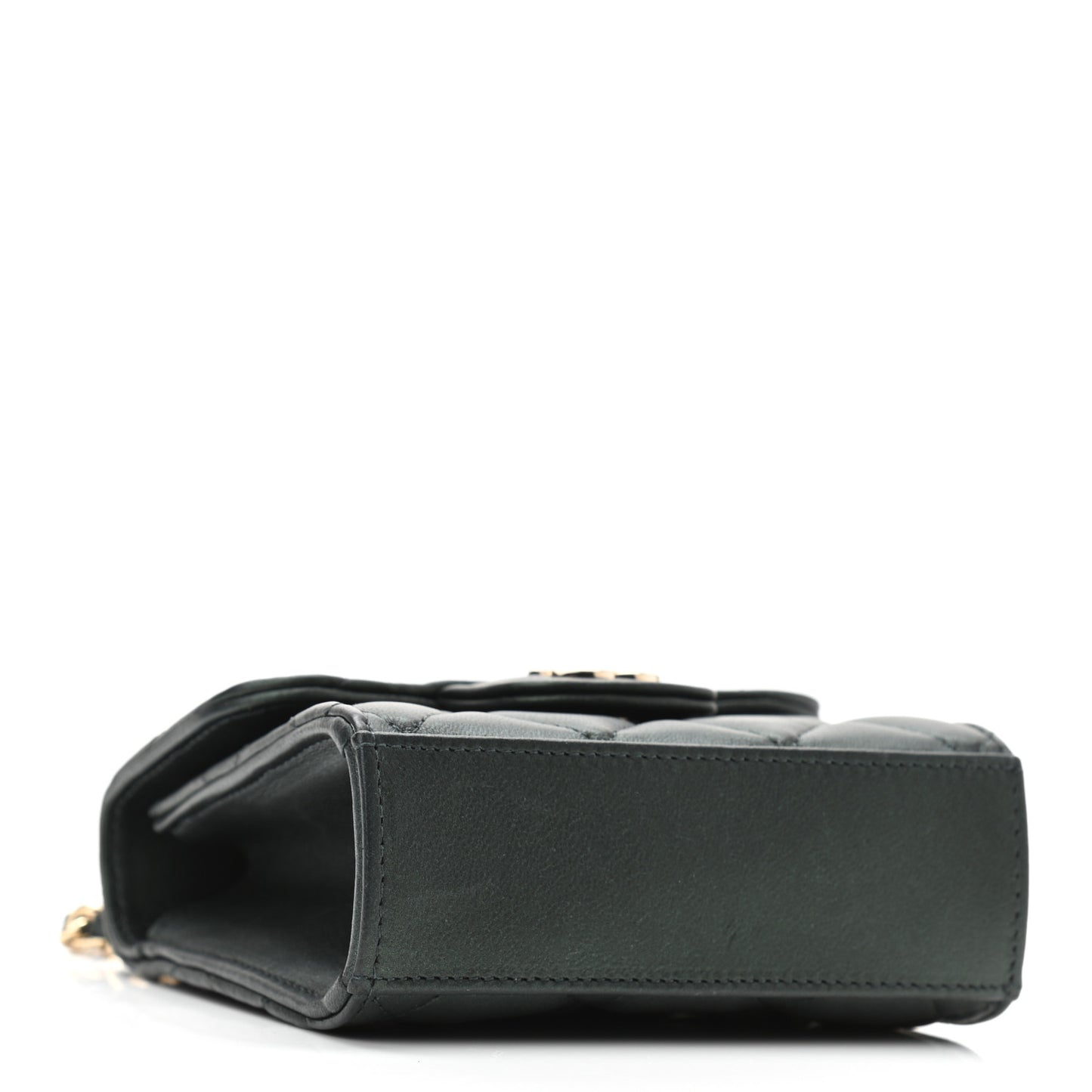 Iridescent Lambskin Quilted Top Handle Clutch With Chain Dark Green