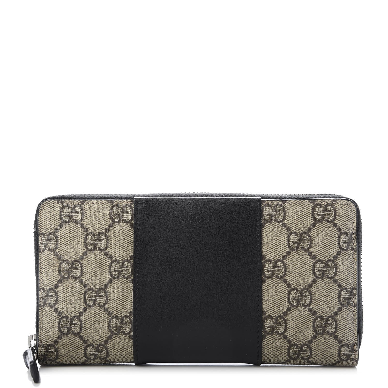 Gucci GG Supreme Monogram Selleria Calfskin Zip Around Wallet Beige Ebony Black 1 of 9