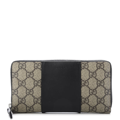 Gucci GG Supreme Monogram Selleria Calfskin Zip Around Wallet Beige Ebony Black 1 of 9