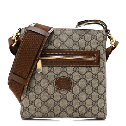 Gucci GG Supreme Monogram Azalea Calfskin Retro Interlocking G Flat Messenger Bag Beige Ebony Brown Sugar 1 of 10