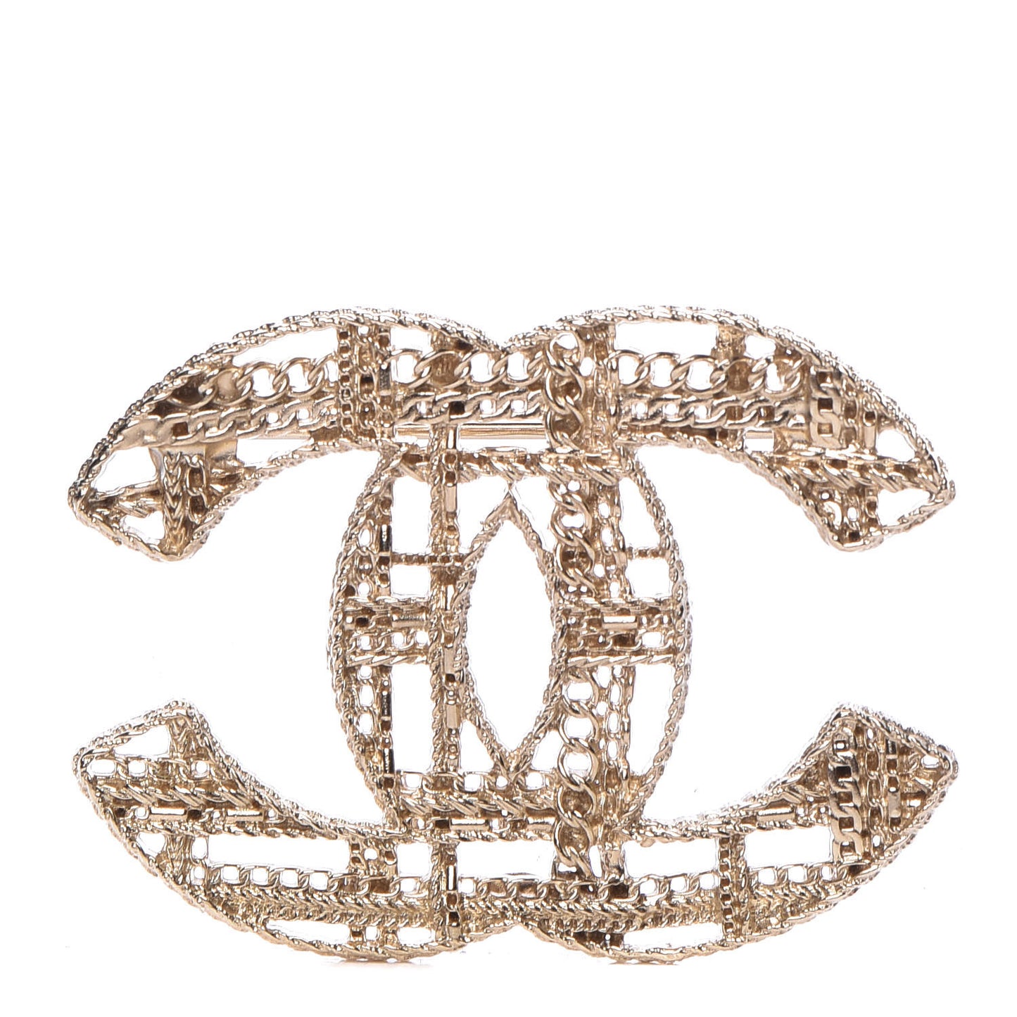 Chain CC Brooch Pin Light Gold