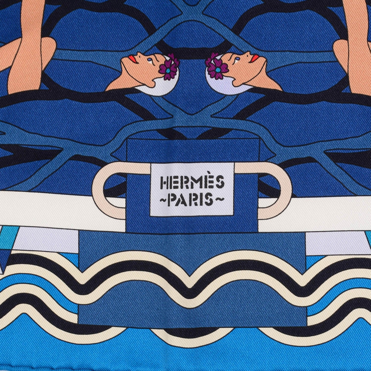 Hermes Silk Ballet Aquatique Scarf 70 Cobalt Marine Creme 3 of 6