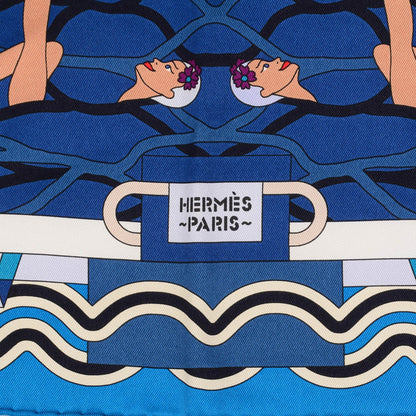Hermes Silk Ballet Aquatique Scarf 70 Cobalt Marine Creme 3 of 6