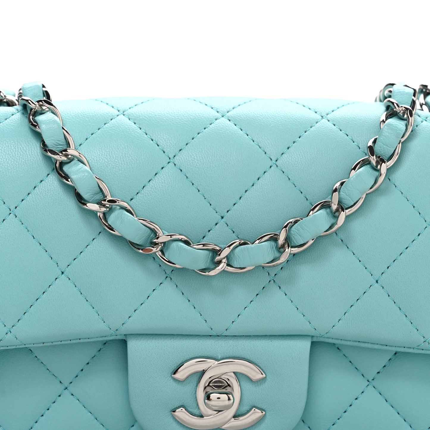 Lambskin Quilted Mini Rectangular Flap Light Blue