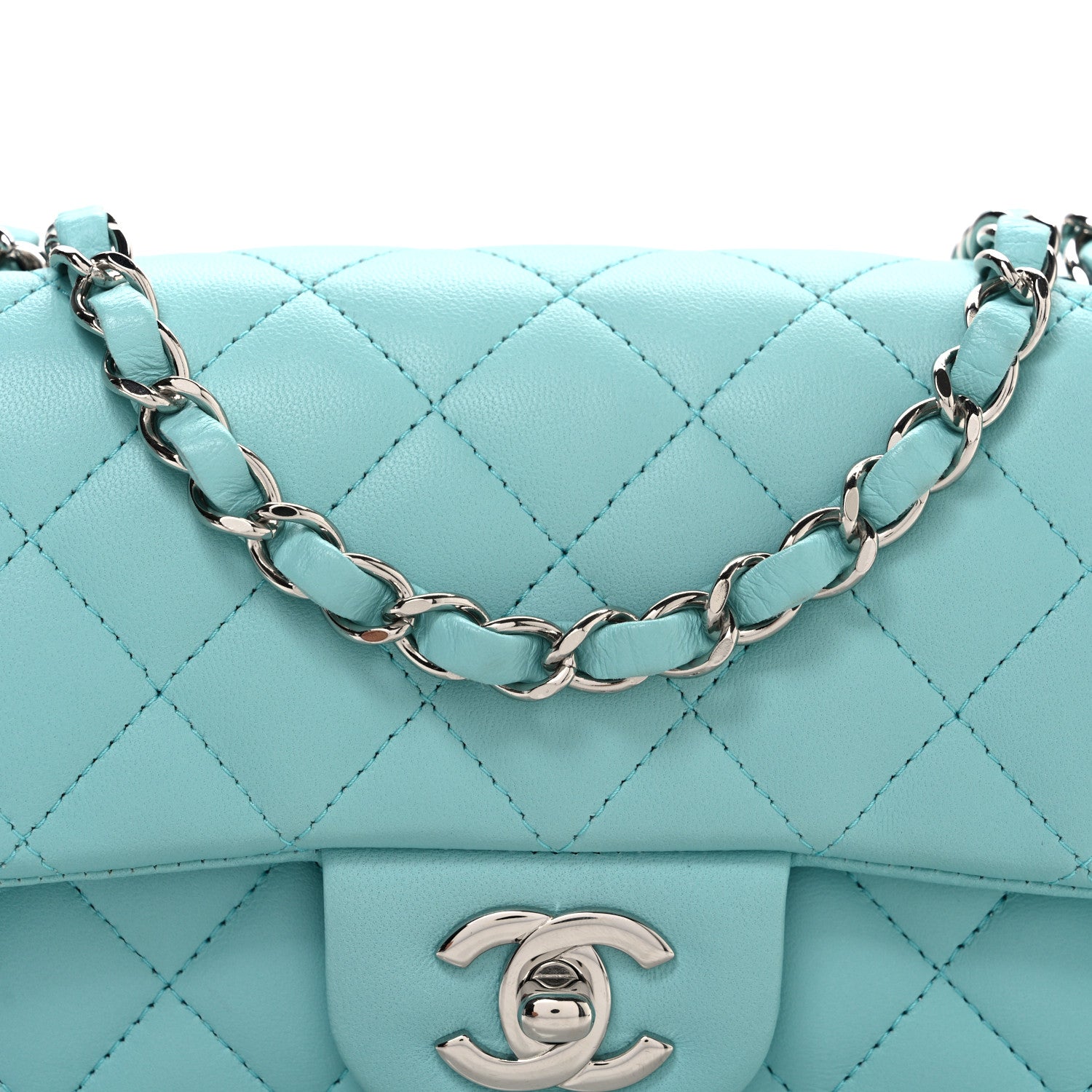 Chanel Lambskin Quilted Mini Rectangular Flap Light Blue 8 of 10