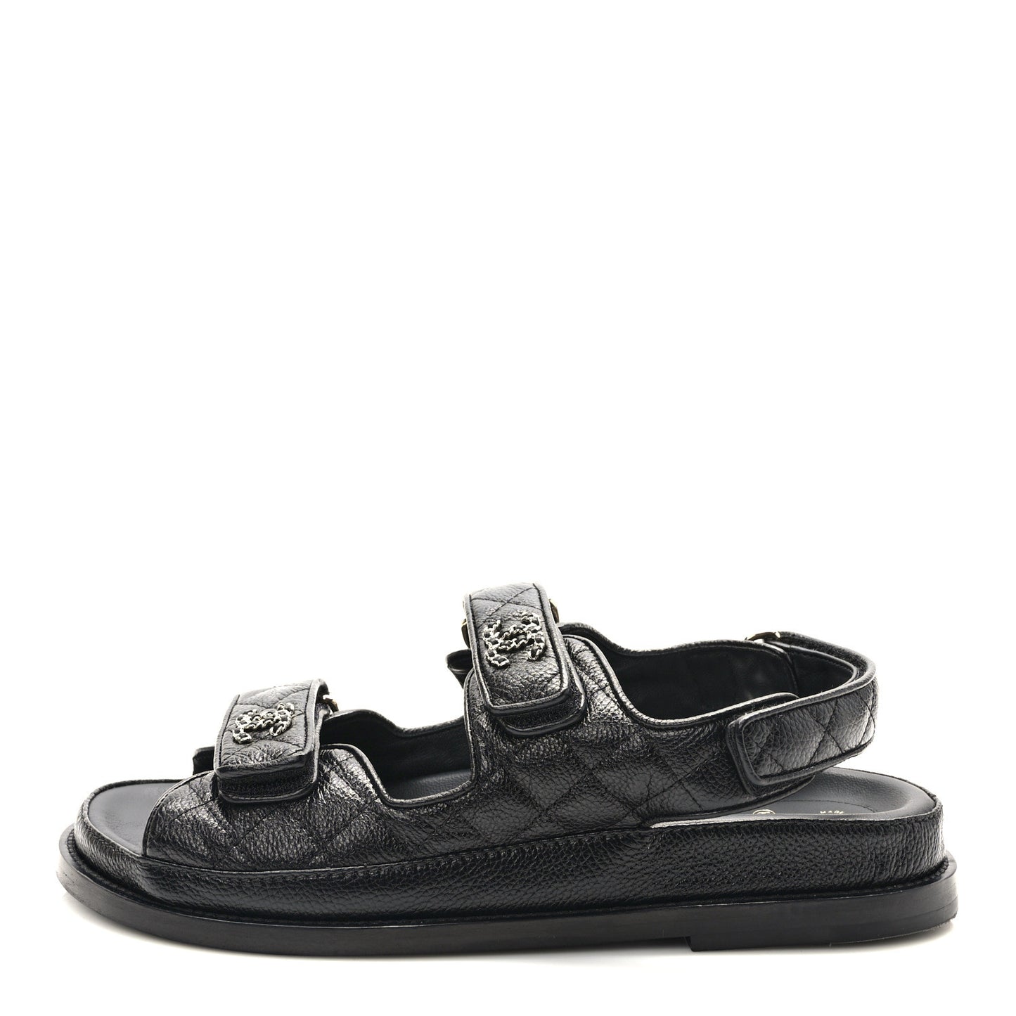 Grained Calfskin Velcro Dad Sandals 38.5 Black
