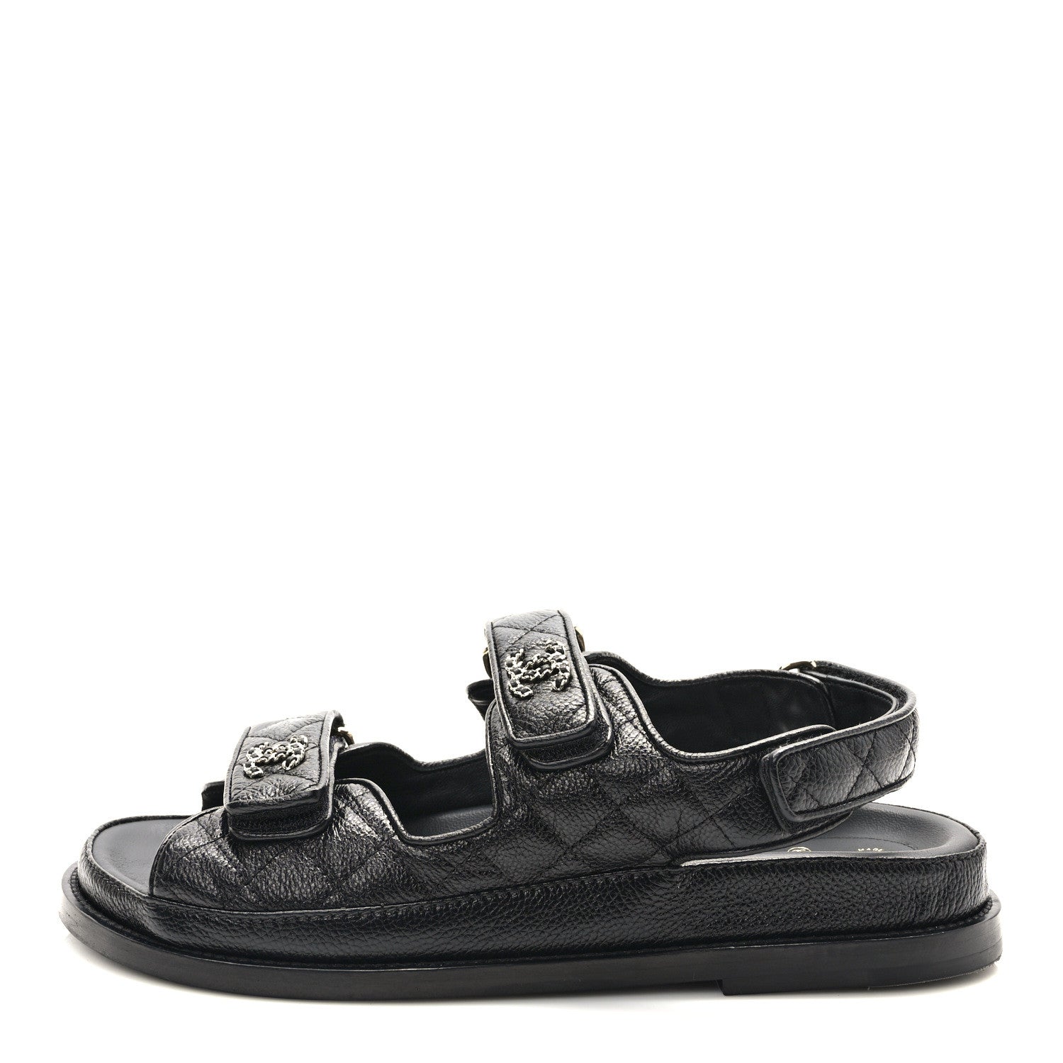 Chanel Grained Calfskin Velcro Dad Sandals 38.5 Black 1 of 8