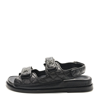 Chanel Grained Calfskin Velcro Dad Sandals 38.5 Black 1 of 8