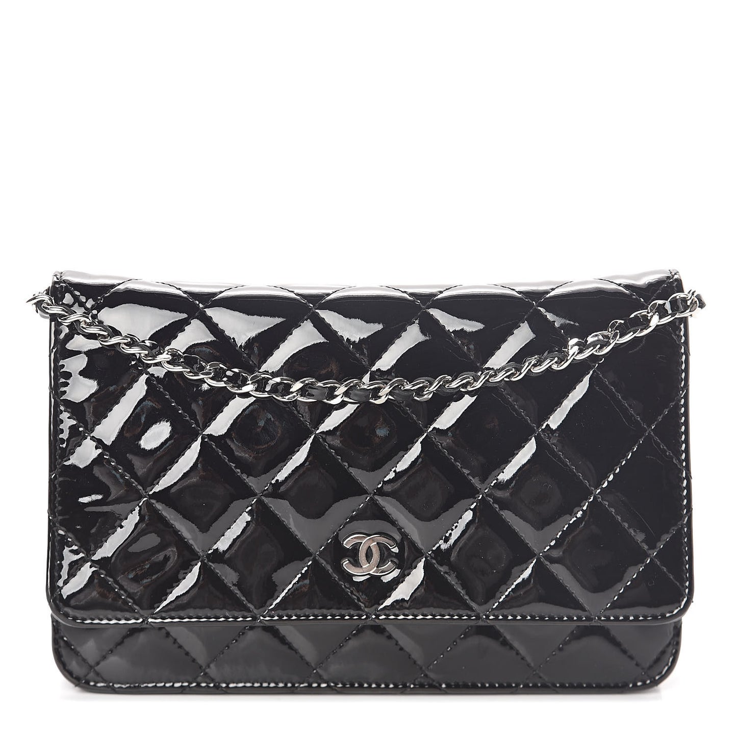Patent Quilted Wallet On Chain WOC Black