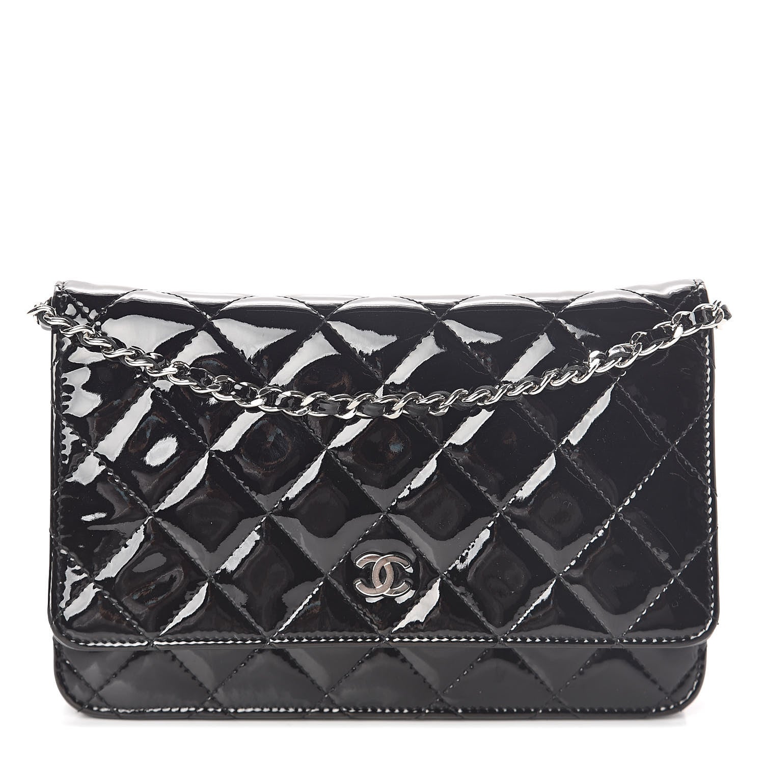 Chanel Patent Quilted Wallet On Chain WOC Black 1 of 10