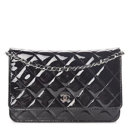 Chanel Patent Quilted Wallet On Chain WOC Black 1 of 10