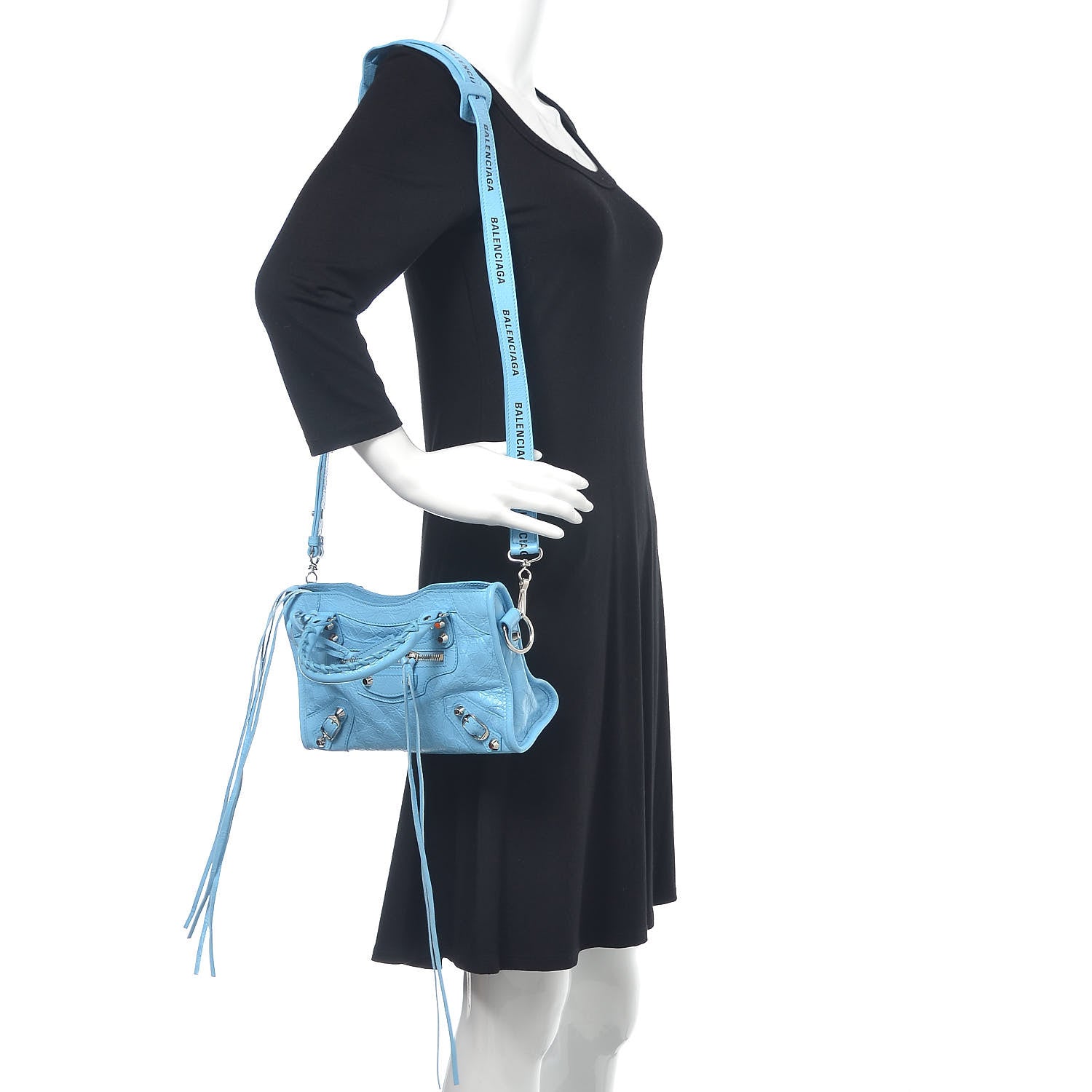 Balenciaga Agneau Classic Silver Hardware Mini City Logo Strap Baby Blue Black 2 of 13