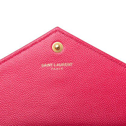 Saint Laurent Grain De Poudre Matelasse Chevron Monogram Envelope Chain Wallet Bubblegum 6 of 10