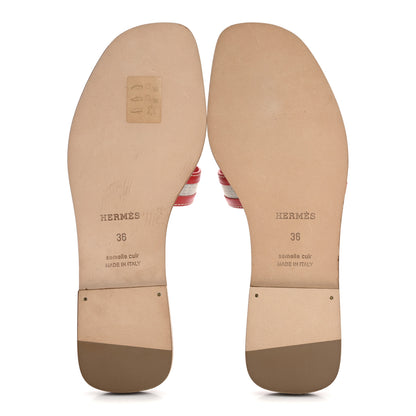 Hermes Canvas Calfskin Oran Sandals 36 Prunoir Rouge A Levre 6 of 10
