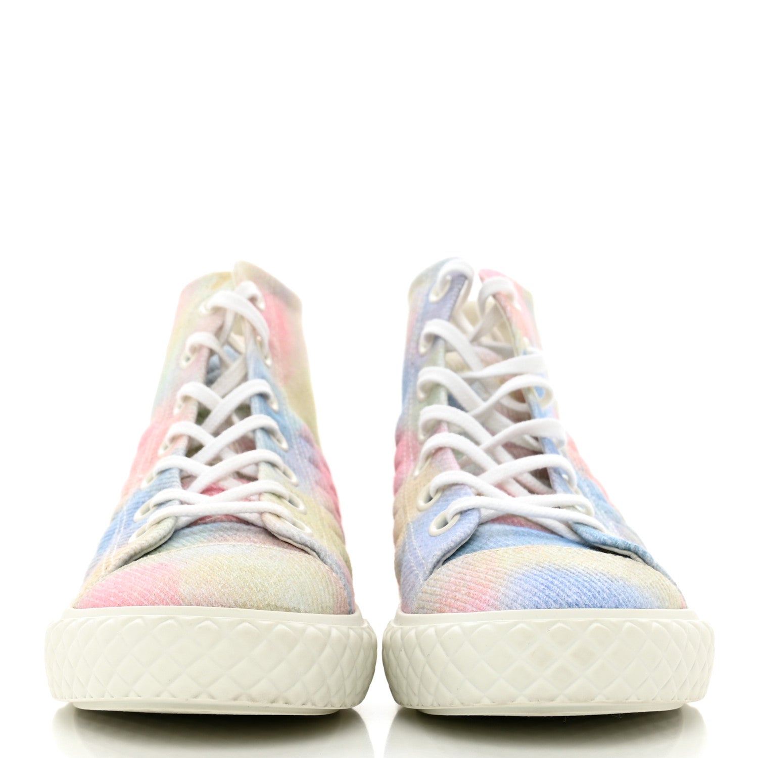Chanel Printed Fabric High Top CC Sneakers 38 Green Pink Blue White 2 of 12