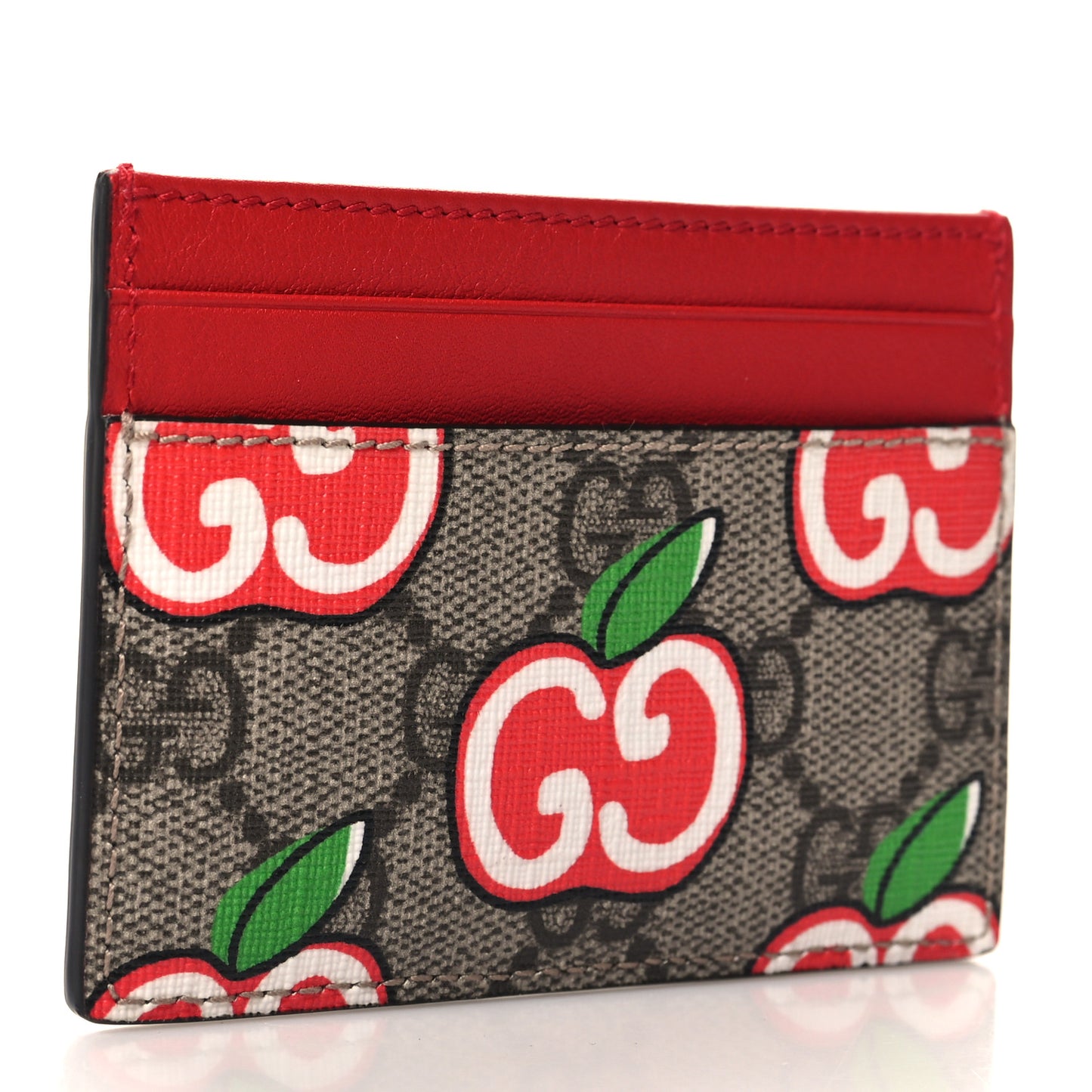 GG Supreme Monogram Apple Card Holder Beige Multicolor Lobster Red