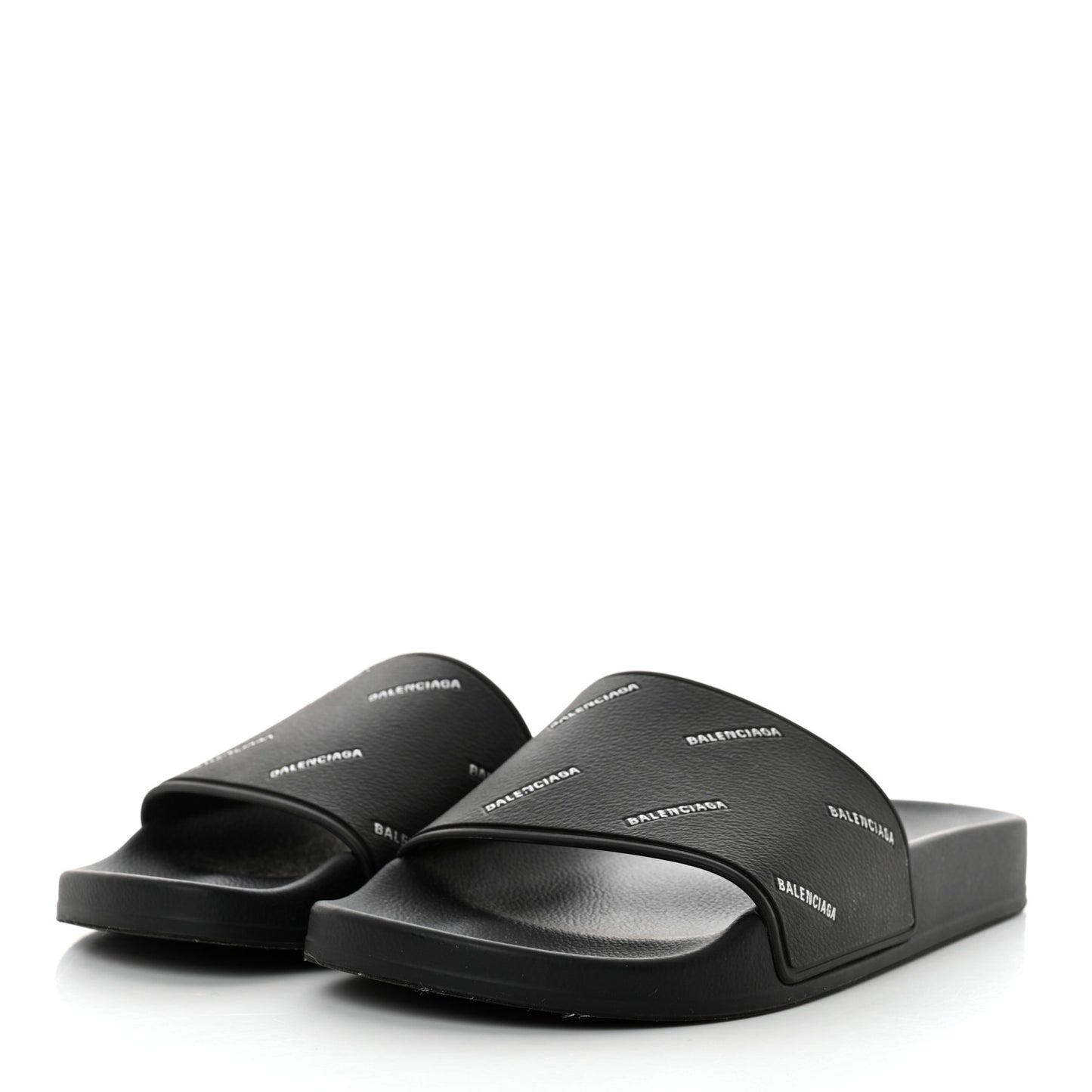 Rubber Allover Logo Embossed Womens Pool Slide Sandals 37 Black