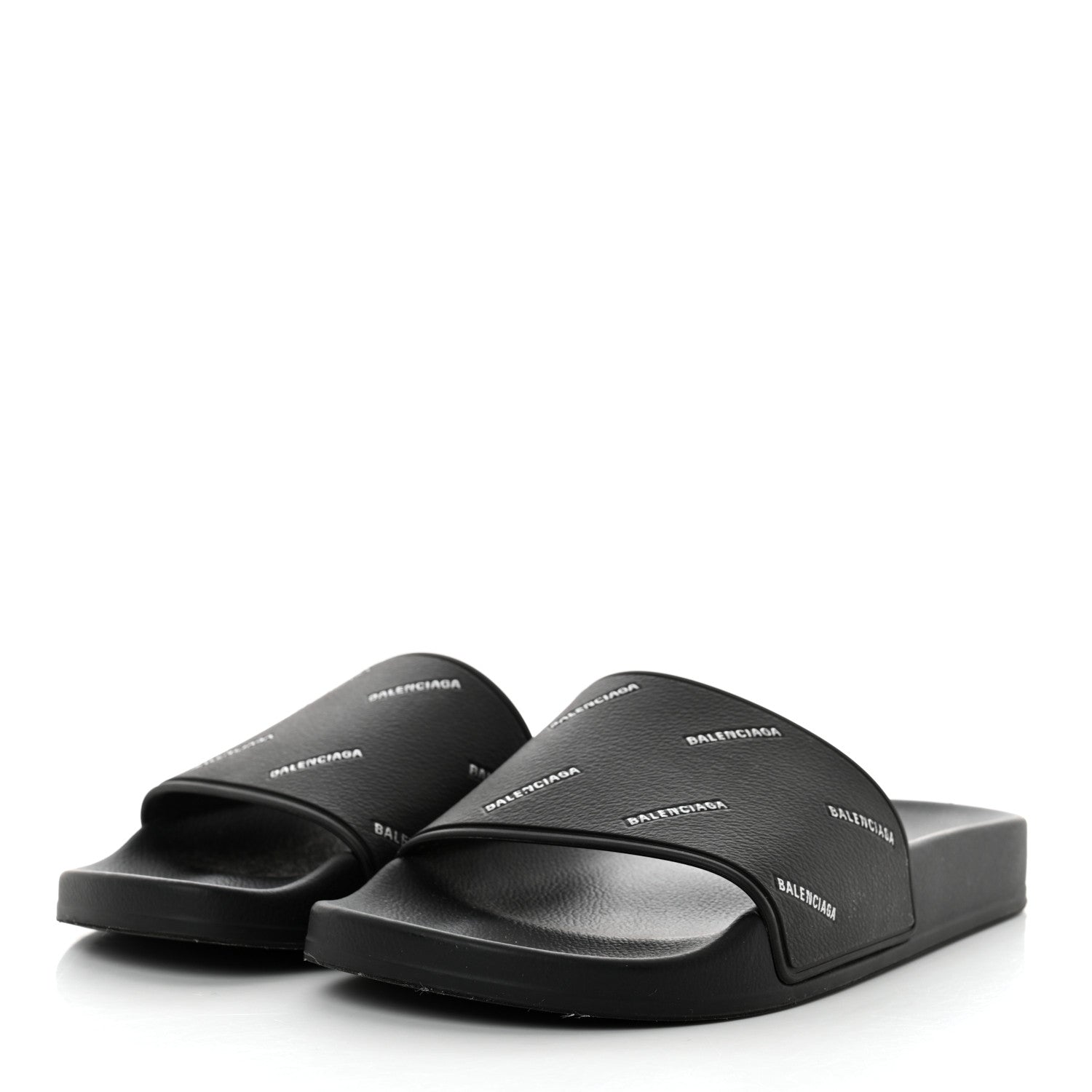 Balenciaga Rubber Allover Logo Embossed Womens Pool Slide Sandals 37 Black 3 of 8