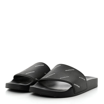 Balenciaga Rubber Allover Logo Embossed Womens Pool Slide Sandals 37 Black 3 of 8