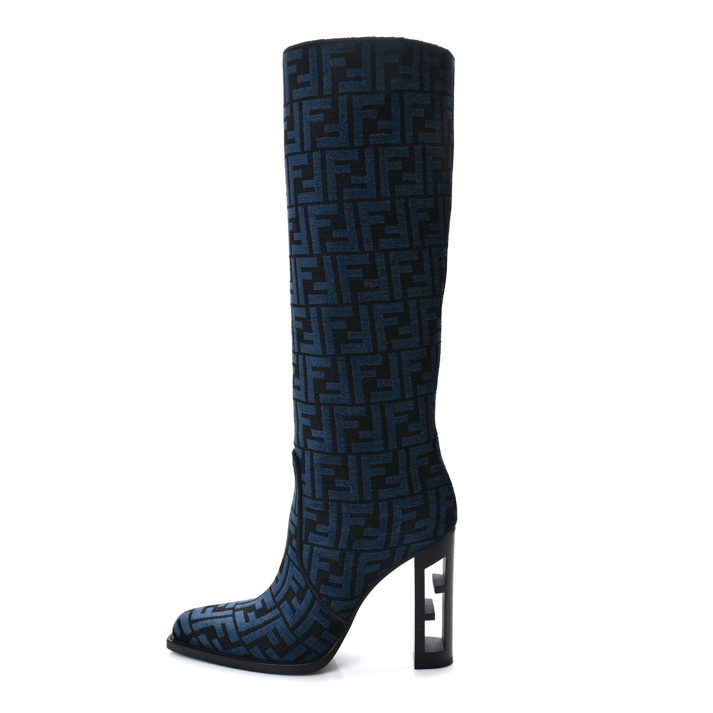 Chenille Jacquard FF 110mm Knee Boots 39 Black Blue