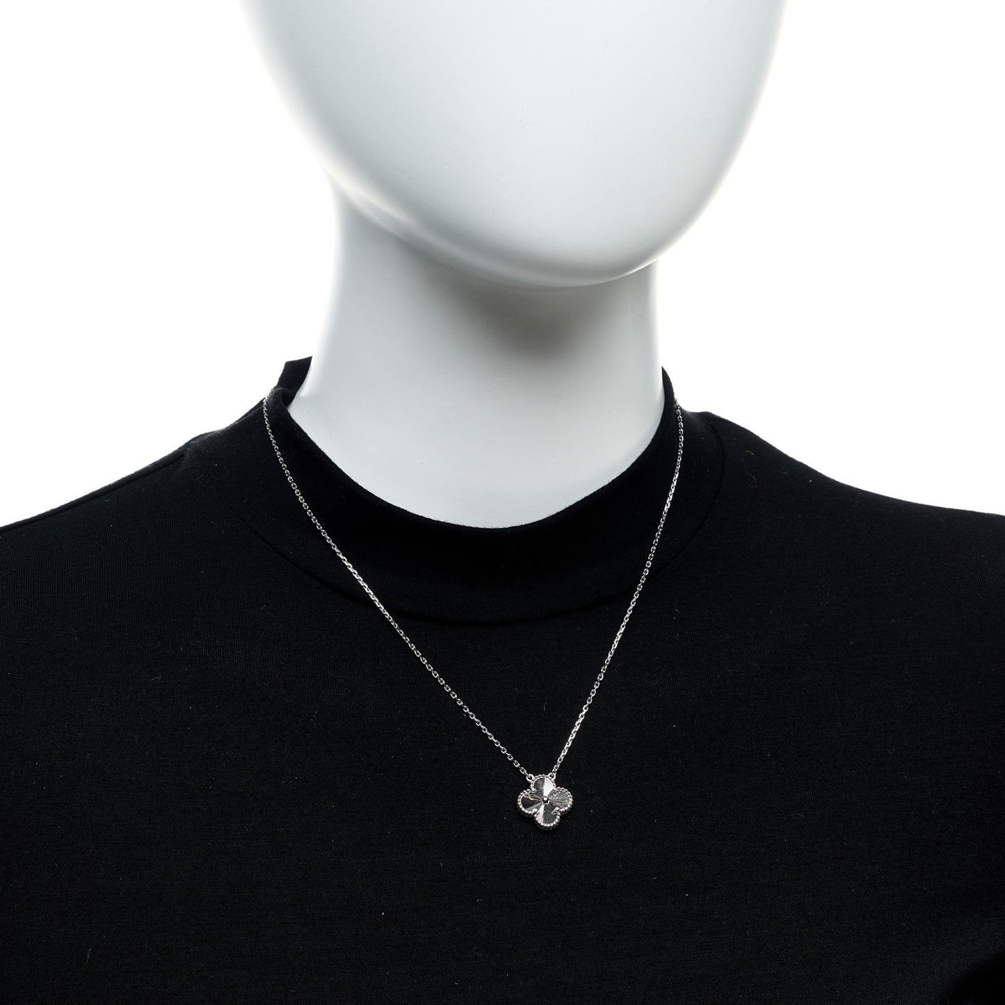 18K White Gold Guilloche Vintage Alhambra Pendant Necklace
