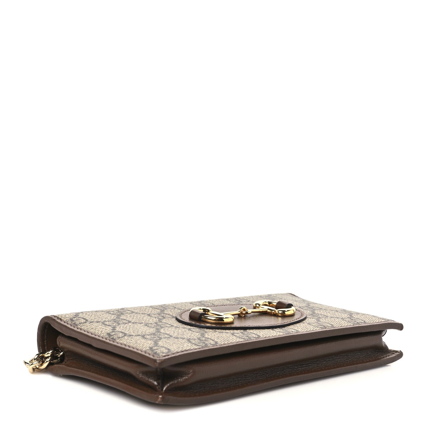 GG Supreme Monogram Azalea Calfskin Horsebit 1955 Wallet On Chain Beige Ebony Brown Sugar