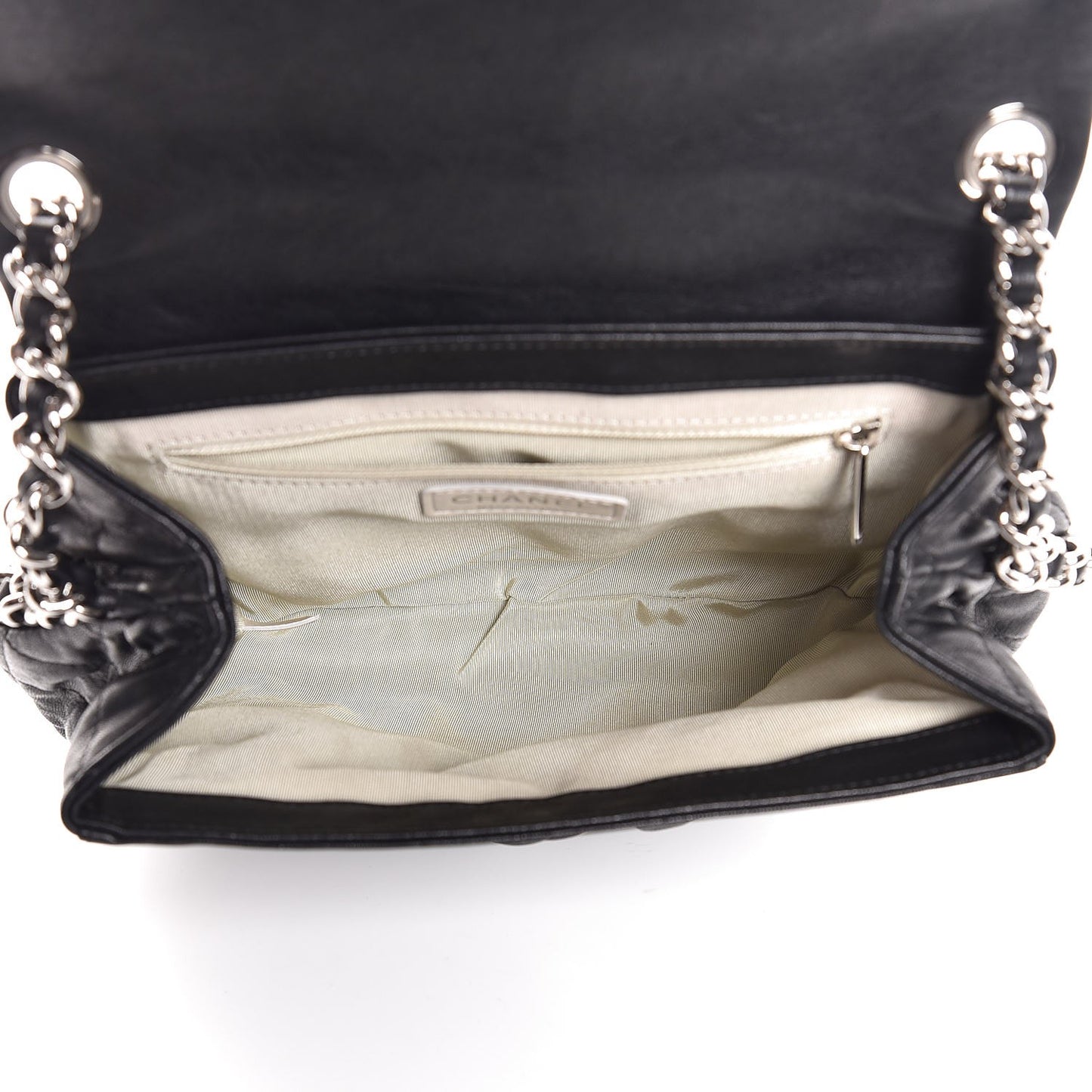 Washed Lambskin Quilted Medium Chain Around Messenger Black